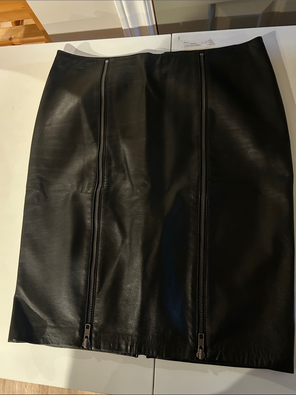 Danier Black Leather Pencil Skirt with Dual Front Zips